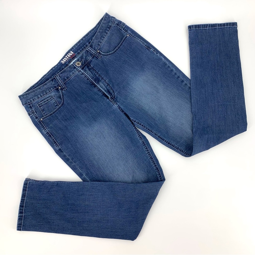 Santana Jeans Distressed Blue High Rise Straight Leg Jeans, 14